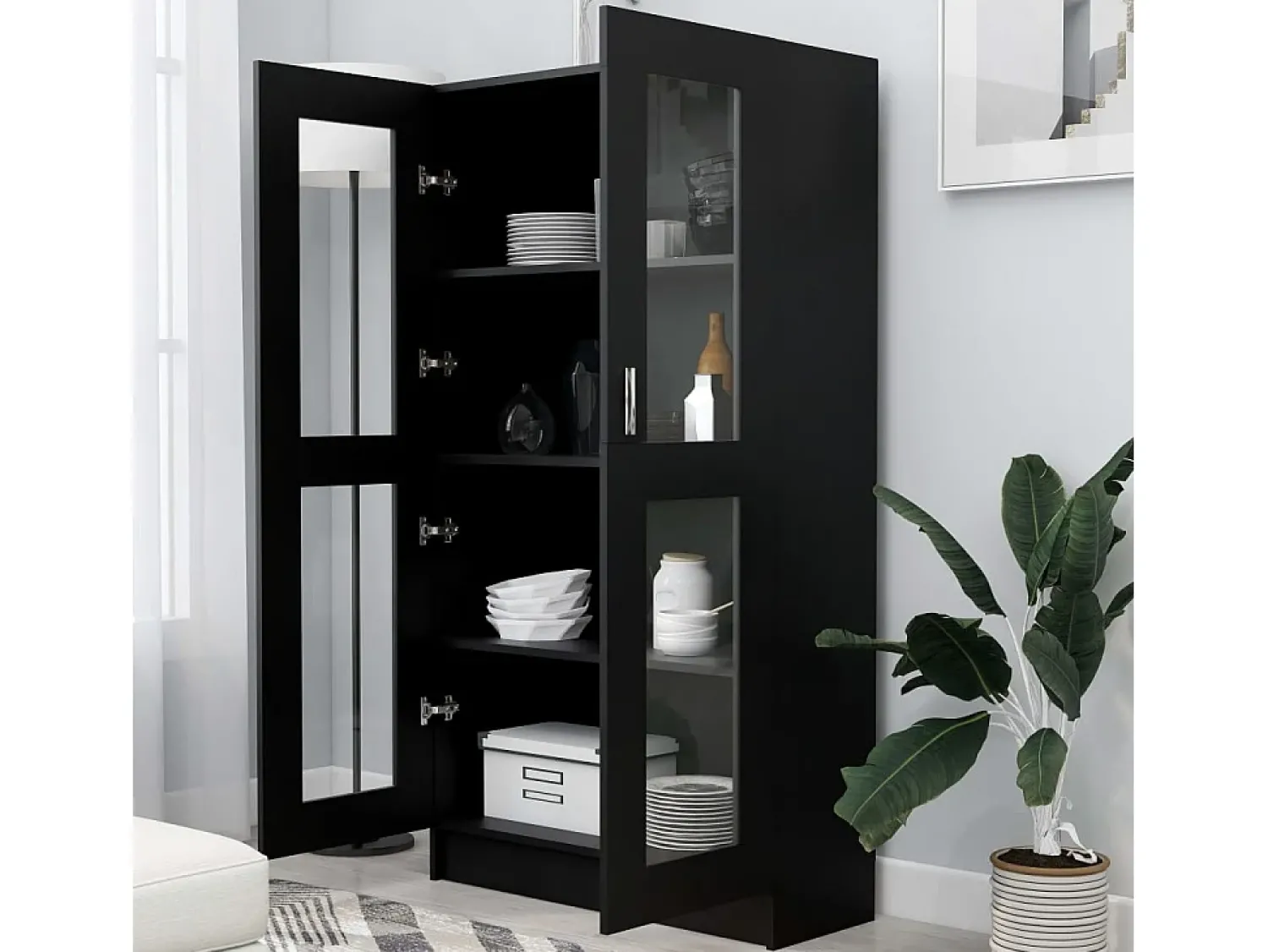 Vitrina* Armário vitrine 82,5x30,5x150 cm derivados de madeira PT151108 Preto