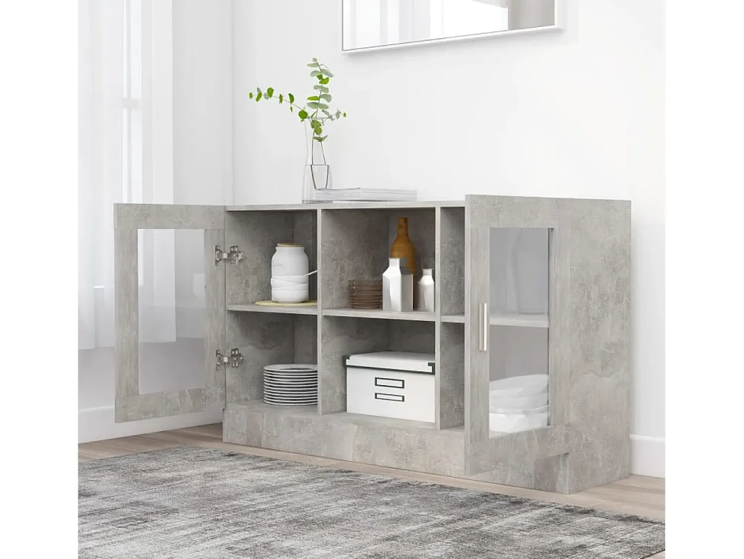 Vitrina* Armário vitrine 120x30,5x70 cm derivados madeira cinza cimento PT151623 Cinzento