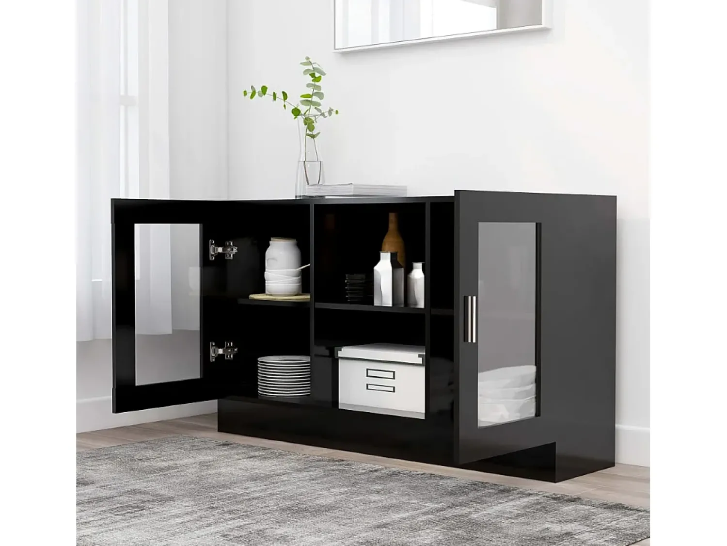 Vitrina* Armário vitrine 120x30,5x70 cm derivados de madeira PT505793 Preto