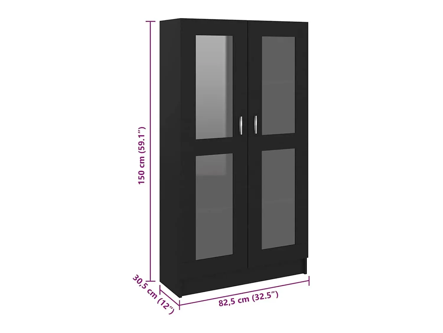 New vidaxl Armário vitrine 82,5x30,5x150 cm derivados de madeira Preto