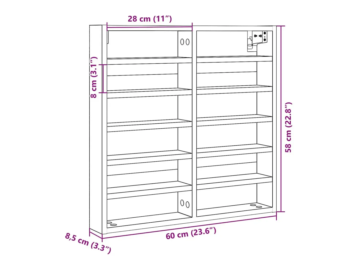 Vitrina|vidaxl Armário vitrine 60x8,5x58 cm derivados de madeira Branco