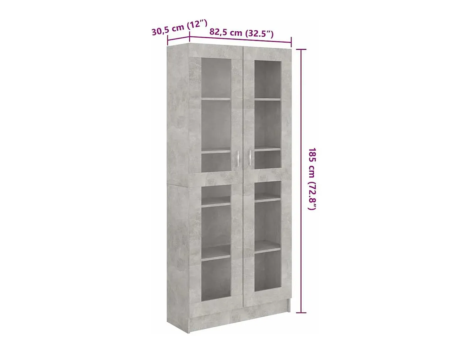 Clearance vidaxl Armário vitrine 82,5x30,5x185,5cm derivados madeira Cinzento