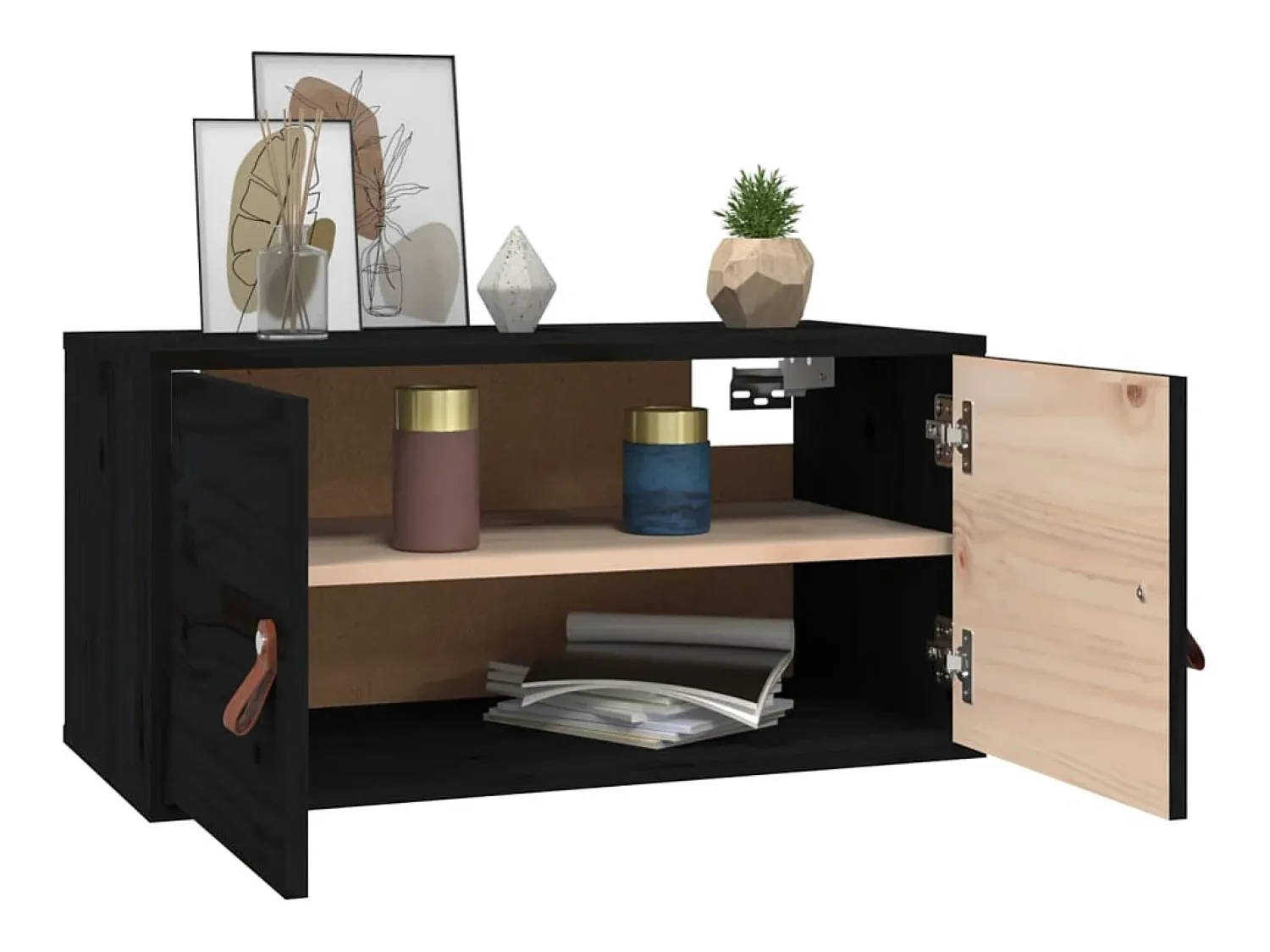 Prateleira*vidaxl Armários de parede 2 pcs 60x30x30 cm pinho maciço Preto