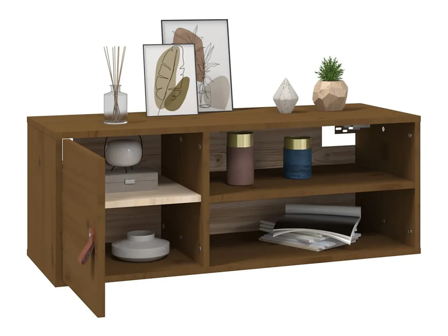 vidaxl Armários de parede 2 pcs 80x30x30 cm pinho maciço -mel^ Prateleira