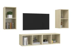Outlet Armários de parede p/ TV 4pcs derivados madeira carvalho sonoma PT633595 Castanho