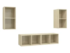 Outlet Armários de parede p/ TV 4pcs derivados madeira carvalho sonoma PT633595 Castanho