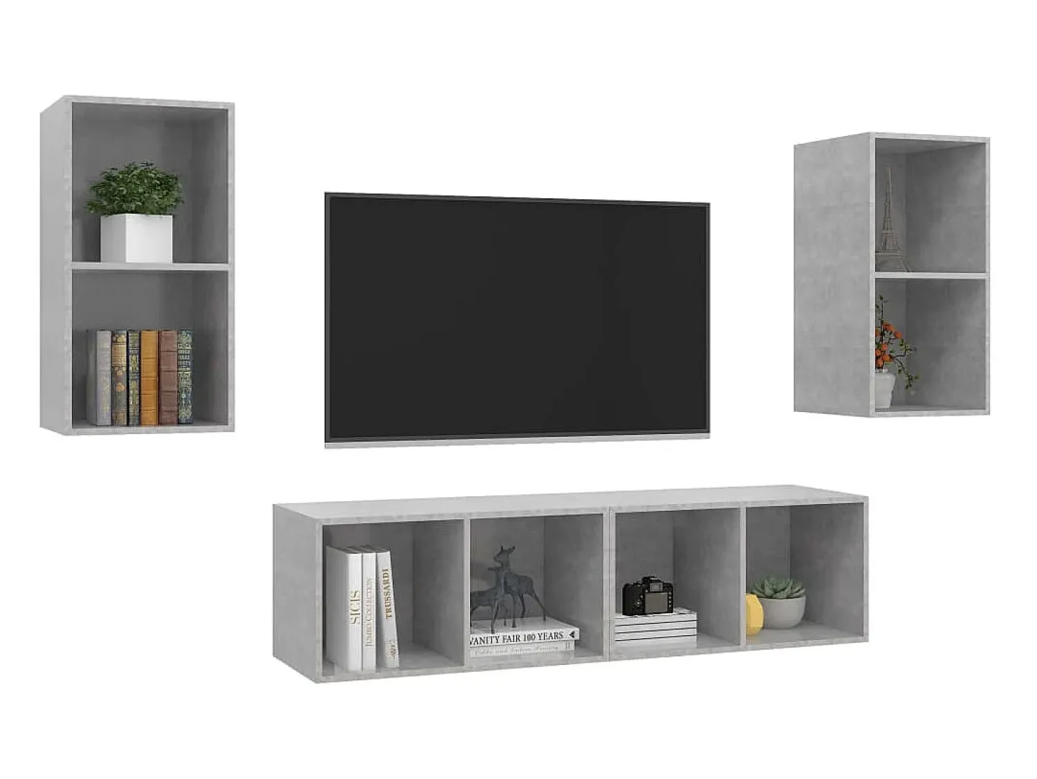 Hot Armários de parede para TV 4pcs derivados madeira cinza cimento PT555894 Cinzento