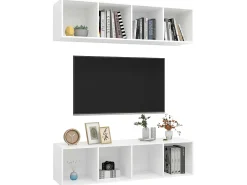 Móvel De Tv| Armários de parede para TV 2 pcs derivados de madeira PT138020 Branco