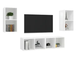 Móvel De Tv| Armários de parede para TV 4 pcs derivados de madeira PT639193 Branco