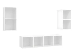 Móvel De Tv| Armários de parede para TV 4 pcs derivados de madeira PT639193 Branco