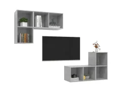 Móvel De Tv| Armários de parede para TV 4pcs derivados madeira cinza cimento PT592842 Cinzento
