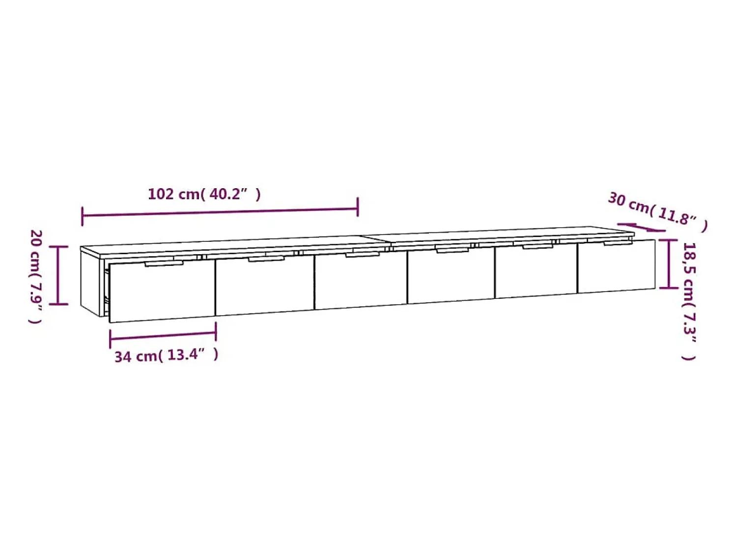 vidaxl Armários de parede 2pcs 102x30x20cm derivados de madeira fumado^ Prateleira
