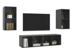 Móvel De Tv* Armários de parede TV 4 pcs derivados madeira cinza brilhante PT322805 Cinzento