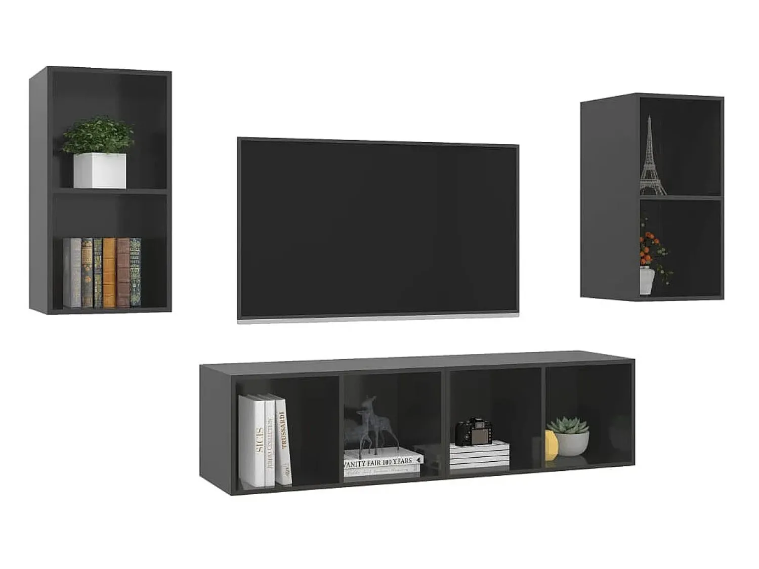 Móvel De Tv* Armários de parede TV 4 pcs derivados madeira cinza brilhante PT322805 Cinzento