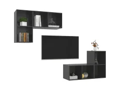 Móvel De Tv* Armários de parede TV 4 pcs derivados madeira cinza brilhante PT759441 Cinzento