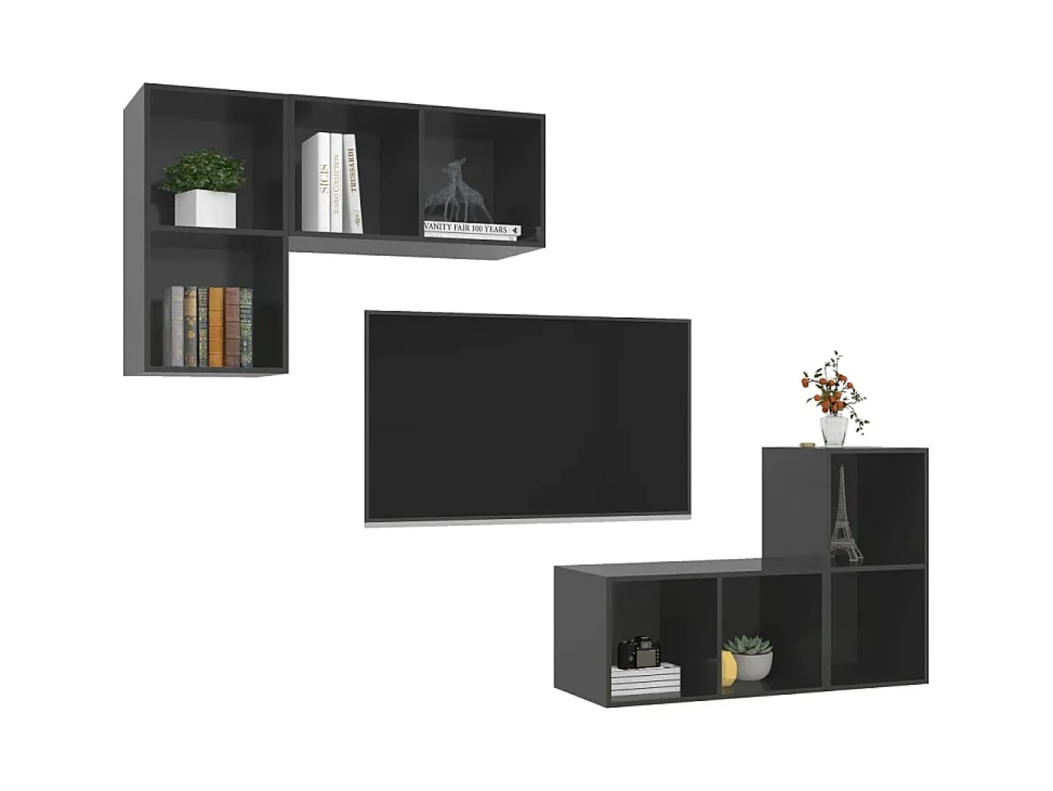 Móvel De Tv* Armários de parede TV 4 pcs derivados madeira cinza brilhante PT759441 Cinzento