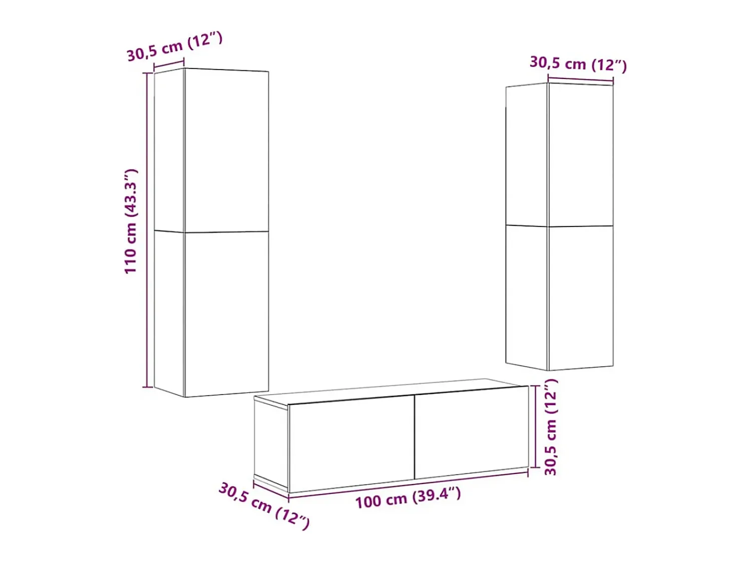 Móvel De Tv*vidaxl armários de TV montados na parede 3 pcs madeira velha Castanho