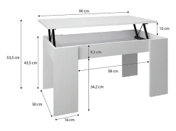 Discount duehome Artik Mesa de centro Norak com tampo elevatório branco Norak Cinzento