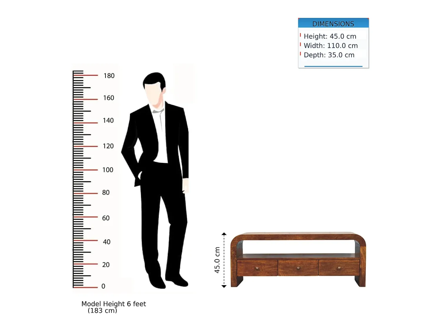 Móvel De Tv* Artisan Furniture Madeira maciça Unidade de Mídia Darcy com 3 Gavetas e Prateleira Aberta em Tom Castanho