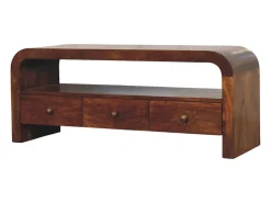 Móvel De Tv* Artisan Furniture Madeira maciça Unidade de Mídia Darcy com 3 Gavetas e Prateleira Aberta em Tom Castanho