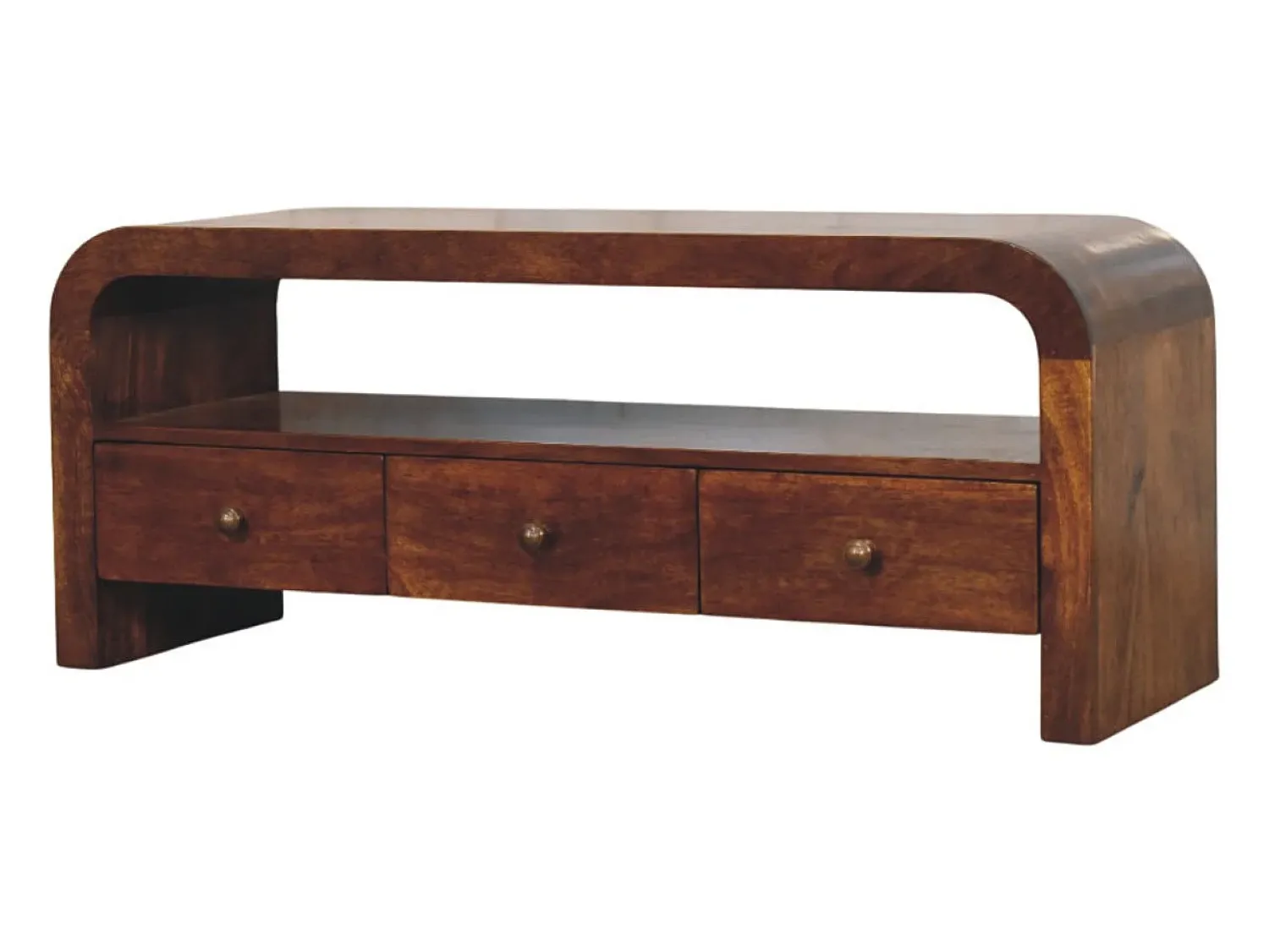 Móvel De Tv* Artisan Furniture Madeira maciça Unidade de Mídia Darcy com 3 Gavetas e Prateleira Aberta em Tom Castanho
