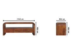 Móvel De Tv* Artisan Furniture Madeira maciça Unidade de Mídia Darcy com 3 Gavetas e Prateleira Aberta em Tom Castanho