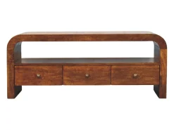 Móvel De Tv* Artisan Furniture Madeira maciça Unidade de Mídia Darcy com 3 Gavetas e Prateleira Aberta em Tom Castanho