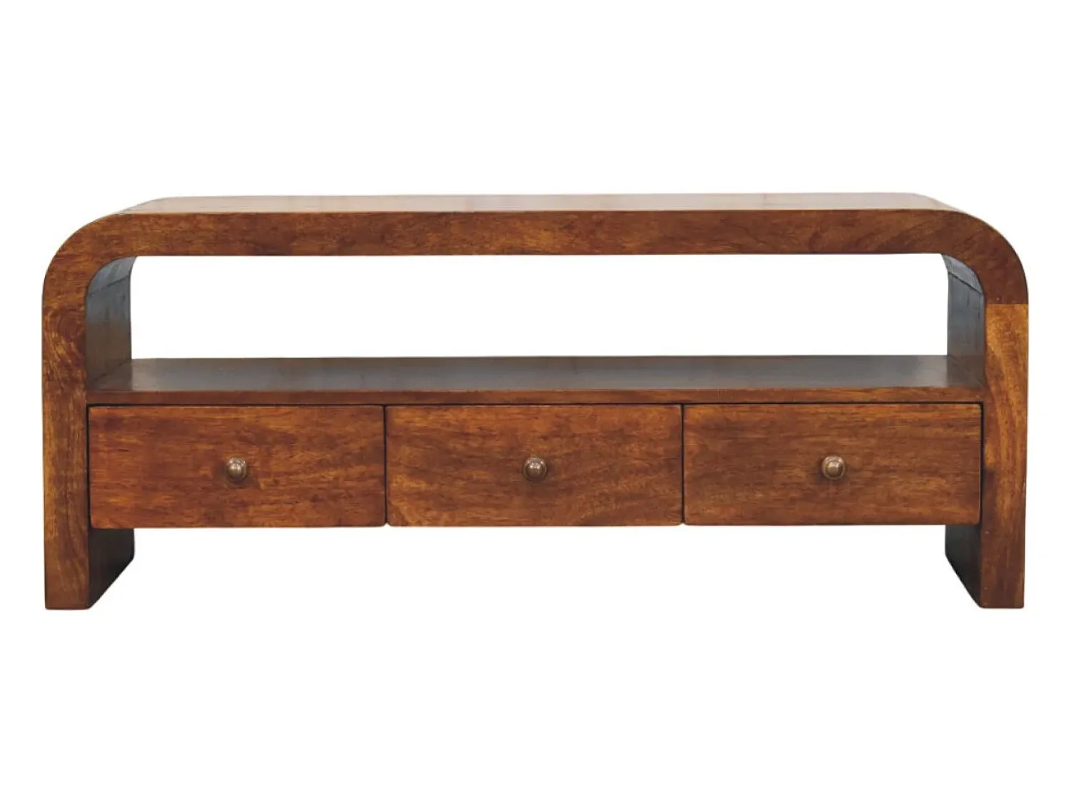 Móvel De Tv* Artisan Furniture Madeira maciça Unidade de Mídia Darcy com 3 Gavetas e Prateleira Aberta em Tom Castanho