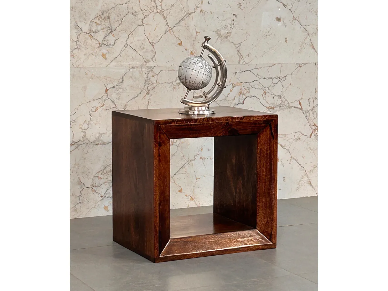 Mesa De Apoio* Artisan Furniture Madeira maciça Mesa Lateral Solis Aberta em Nogueira da Califórnia Castanho