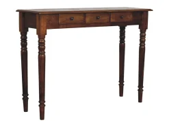 Consola| Artisan Furniture Madeira maciça Console com 3 Gavetas e Pés Torneados em Tom Castanho