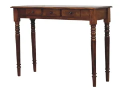 Consola| Artisan Furniture Madeira maciça Console com 3 Gavetas e Pés Torneados em Tom Castanho