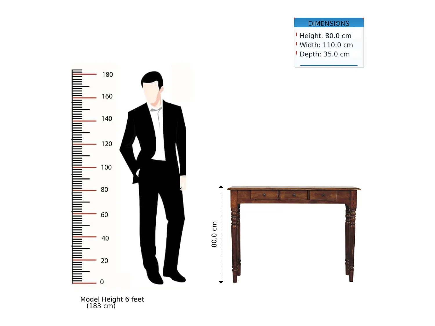Consola| Artisan Furniture Madeira maciça Console com 3 Gavetas e Pés Torneados em Tom Castanho