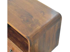 Consola| Artisan Furniture Madeira maciça Mesa Console Tripla Curva em Tom Castanho