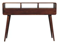 Consola| Artisan Furniture Madeira maciça Mesa Console Tripla Curva em Tom Castanho