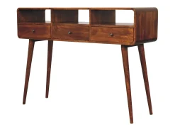 Consola| Artisan Furniture Madeira maciça Mesa Console Tripla Curva em Tom Castanho