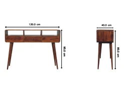 Consola| Artisan Furniture Madeira maciça Mesa Console Tripla Curva em Tom Castanho