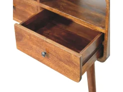 Consola| Artisan Furniture Madeira maciça Mesa Console Tripla Curva em Tom Castanho