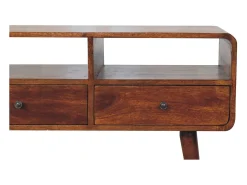 Consola| Artisan Furniture Madeira maciça Mesa Console Tripla Curva em Tom Castanho