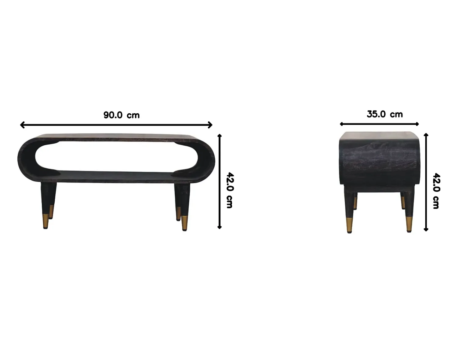 Móvel De Tv* Artisan Furniture Madeira maciça Unidade de Mídia com Bordas Curvas e Detalhes em Latão Castanho