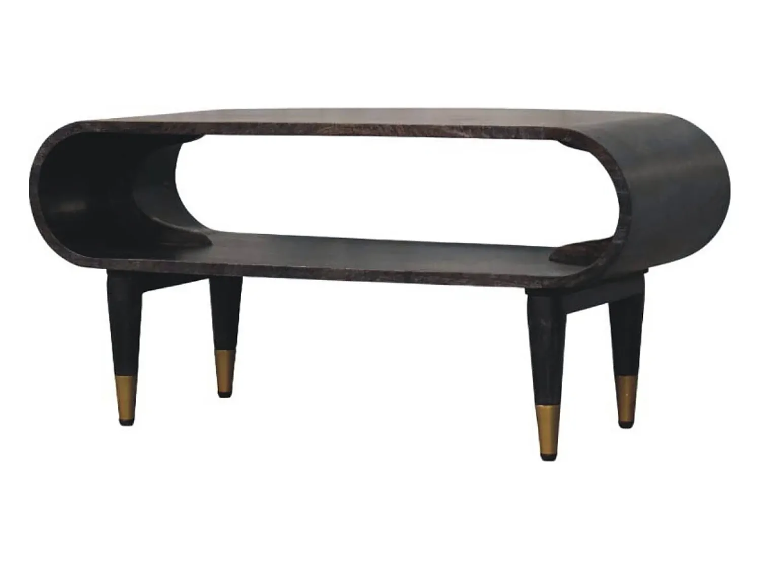 Móvel De Tv* Artisan Furniture Madeira maciça Unidade de Mídia com Bordas Curvas e Detalhes em Latão Castanho