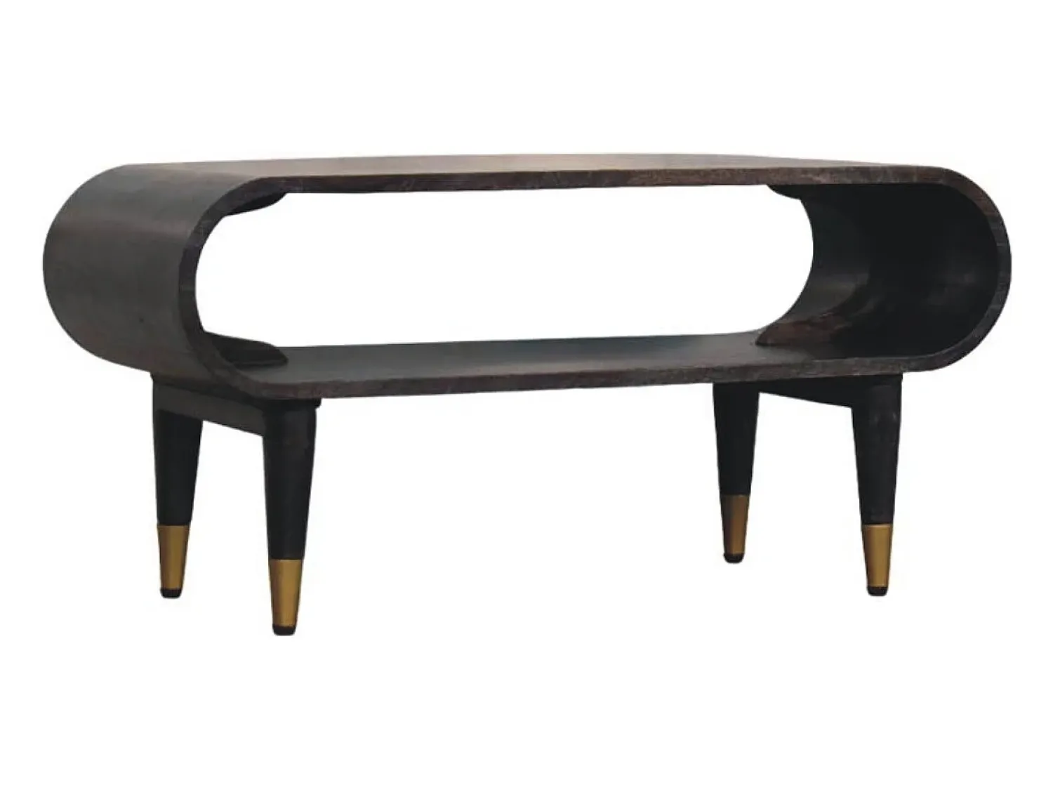 Móvel De Tv* Artisan Furniture Madeira maciça Unidade de Mídia com Bordas Curvas e Detalhes em Latão Castanho