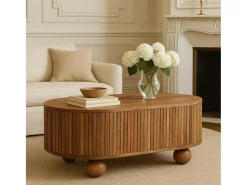Mesa De Centro| Artisan Furniture Madeira Maciça Mesa de Centro Soba Ball com Tampa Levantável, 1 Armazenamento, Bege