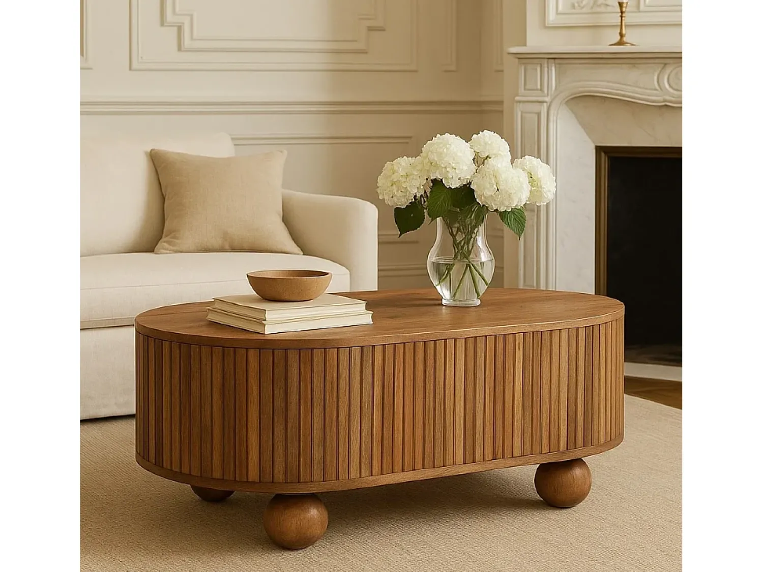 Mesa De Centro| Artisan Furniture Madeira Maciça Mesa de Centro Soba Ball com Tampa Levantável, 1 Armazenamento, Bege