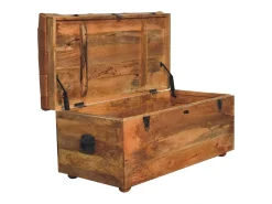 Hot Artisan Furniture Madeira maciça Baú de Armazenamento em Couro de Búfalo e Tom de Carvalho Castanho