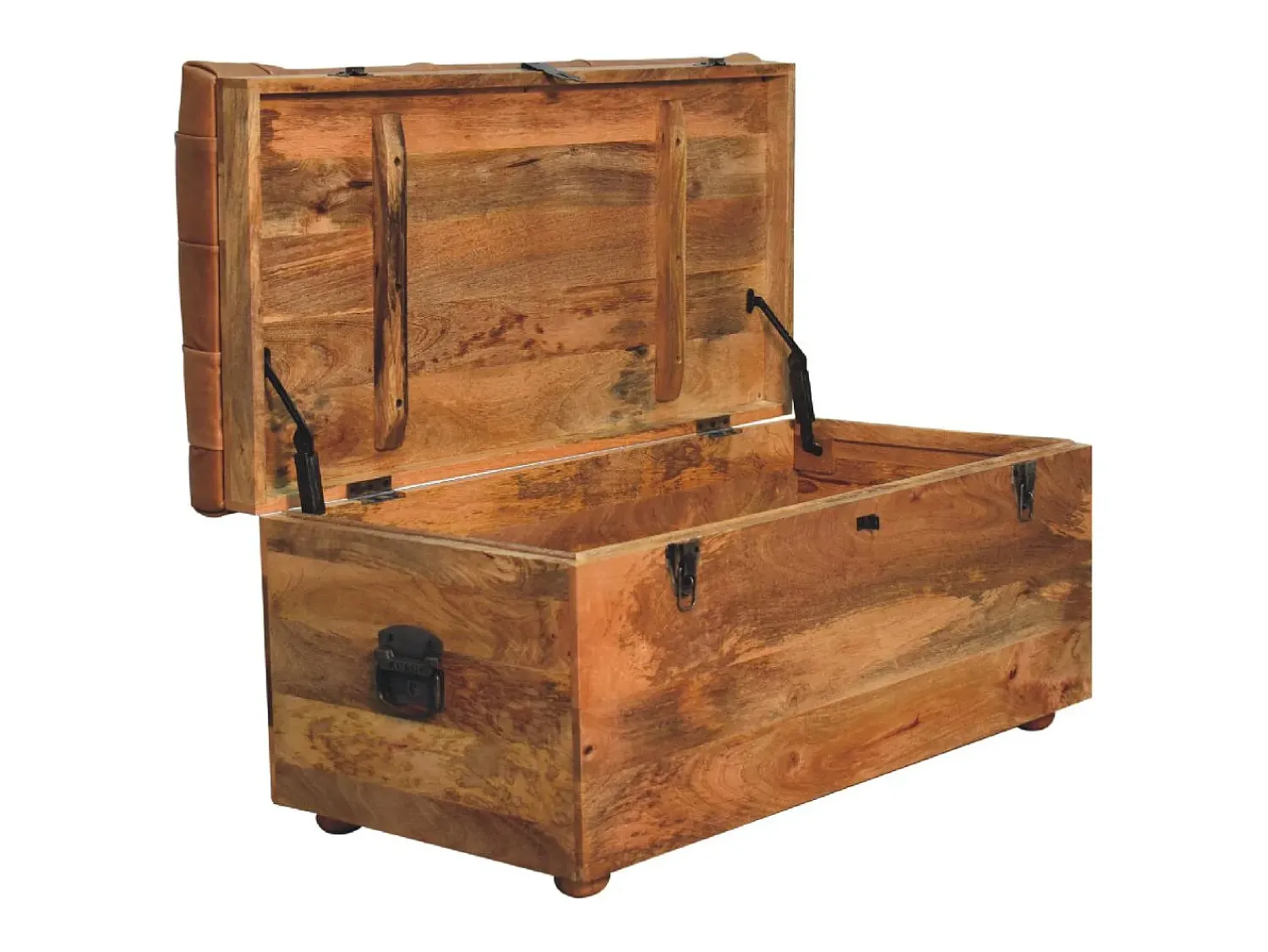 Hot Artisan Furniture Madeira maciça Baú de Armazenamento em Couro de Búfalo e Tom de Carvalho Castanho
