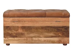 Hot Artisan Furniture Madeira maciça Baú de Armazenamento em Couro de Búfalo e Tom de Carvalho Castanho