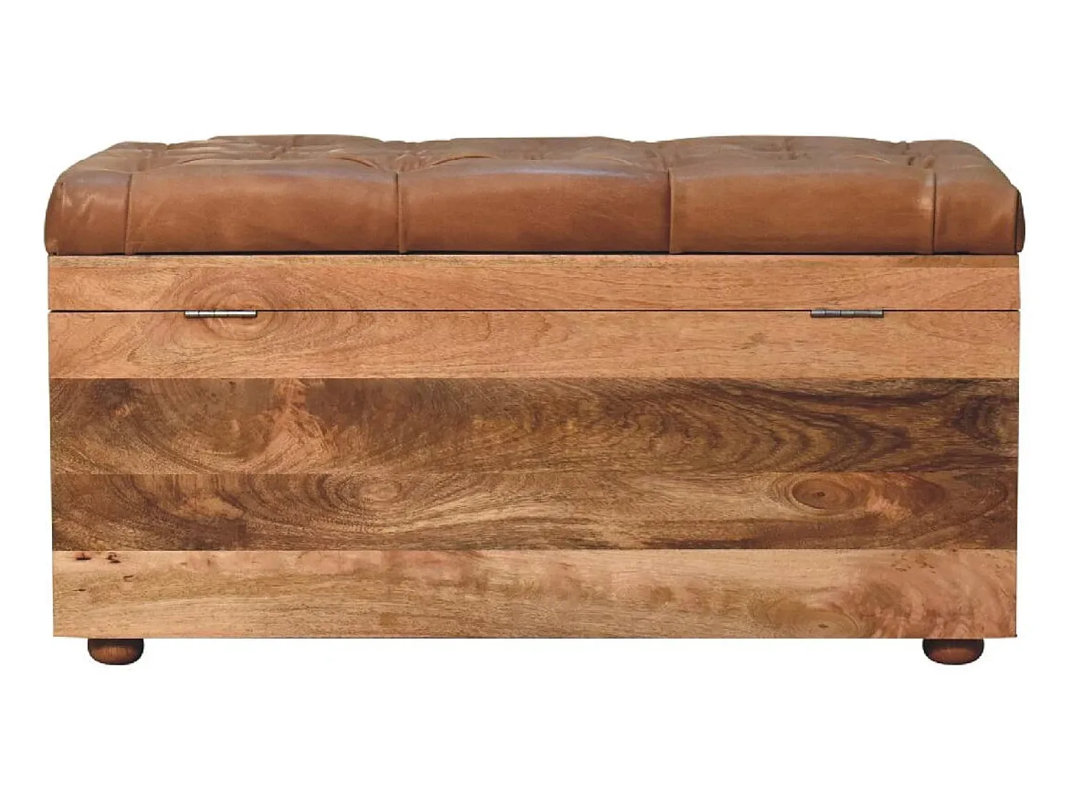 Hot Artisan Furniture Madeira maciça Baú de Armazenamento em Couro de Búfalo e Tom de Carvalho Castanho