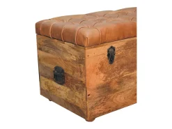 Hot Artisan Furniture Madeira maciça Baú de Armazenamento em Couro de Búfalo e Tom de Carvalho Castanho