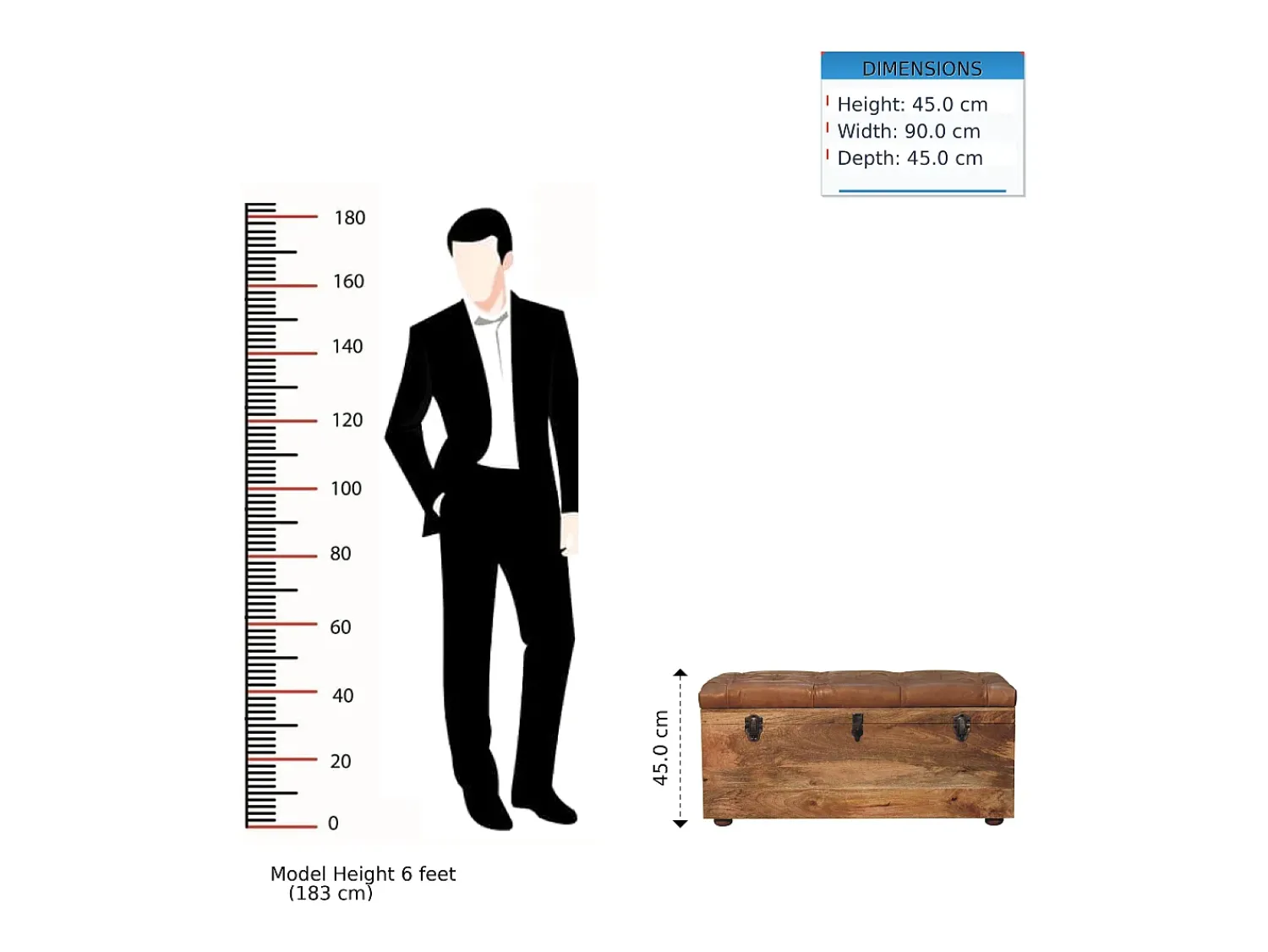 Hot Artisan Furniture Madeira maciça Baú de Armazenamento em Couro de Búfalo e Tom de Carvalho Castanho