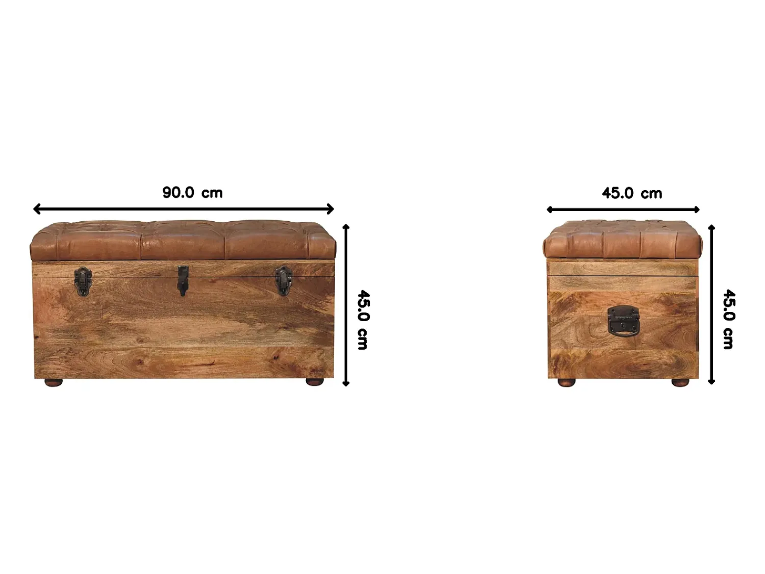 Hot Artisan Furniture Madeira maciça Baú de Armazenamento em Couro de Búfalo e Tom de Carvalho Castanho